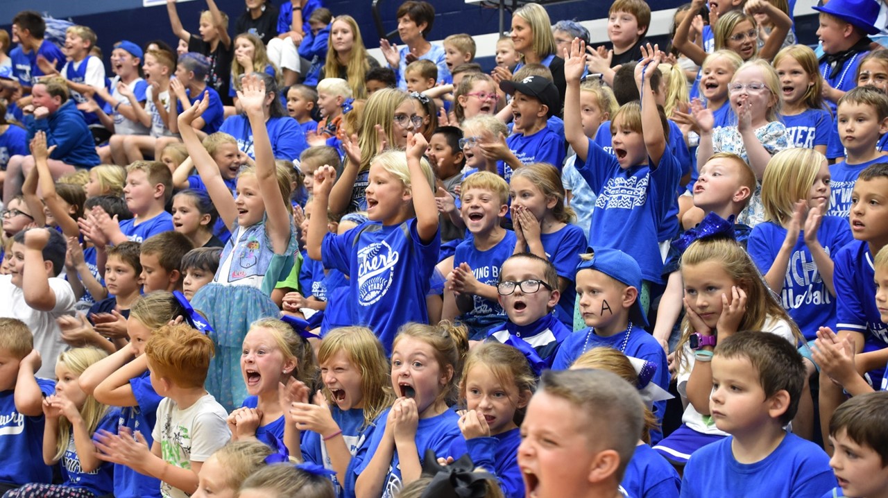 elementary students at pep rally