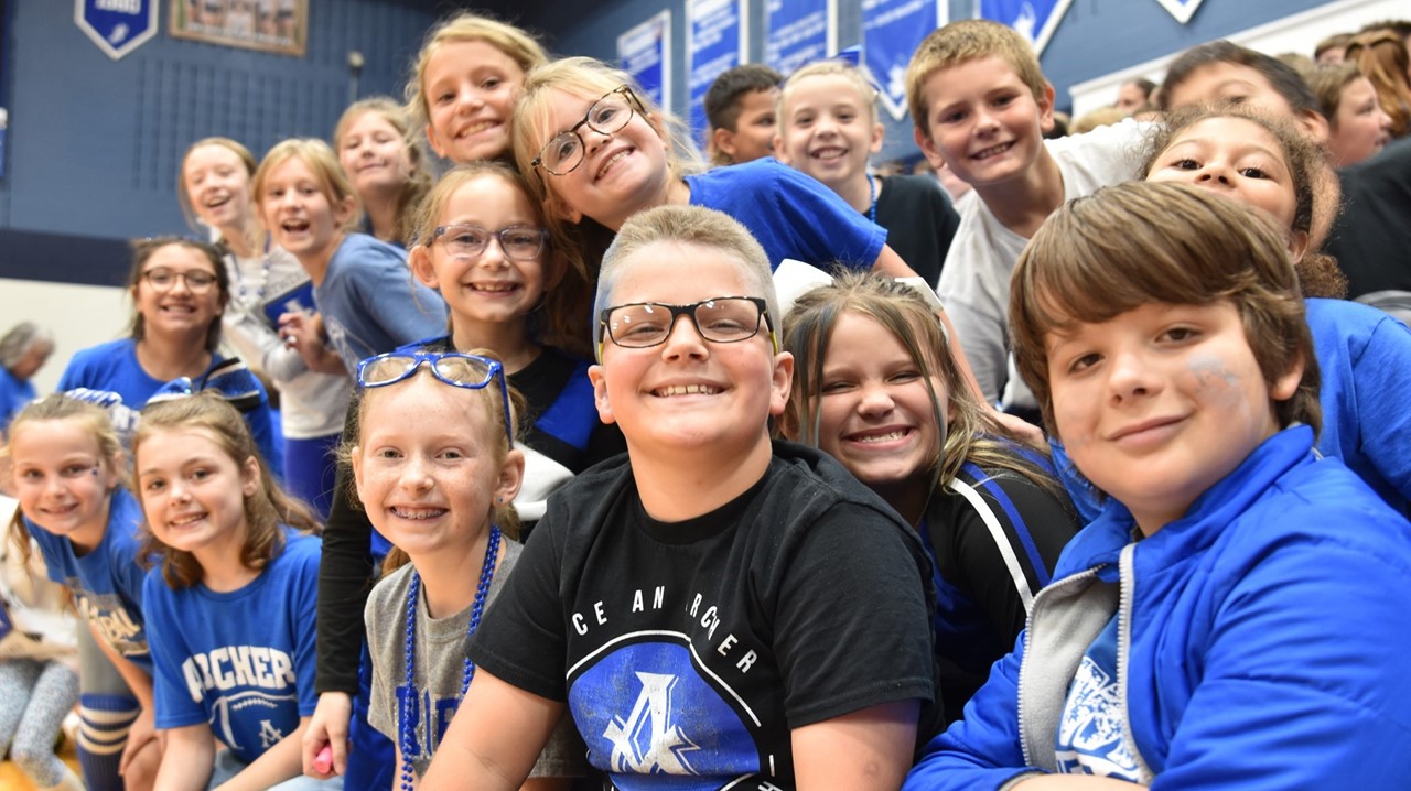 elementary students at pep rally