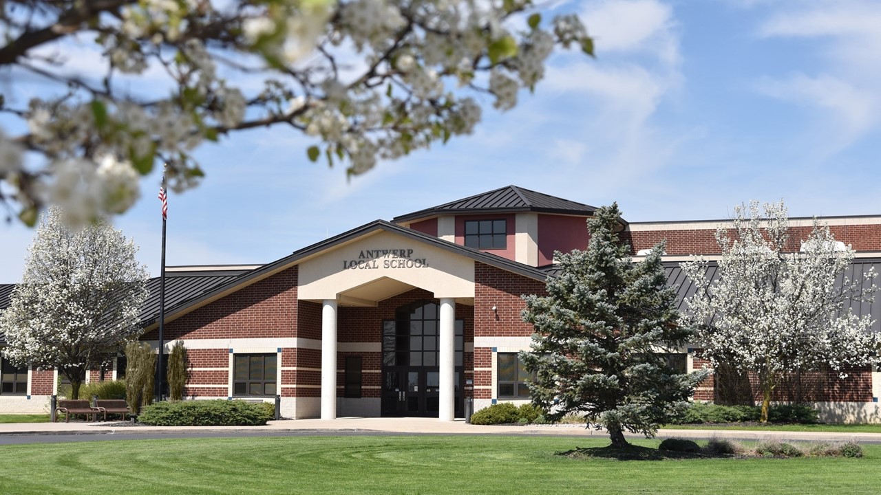 front of school in spring